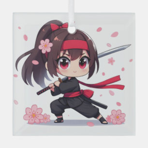 Cute ninja warrior blossom girl glass tree decoration
