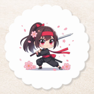Cute ninja warrior blossom girl paper coaster