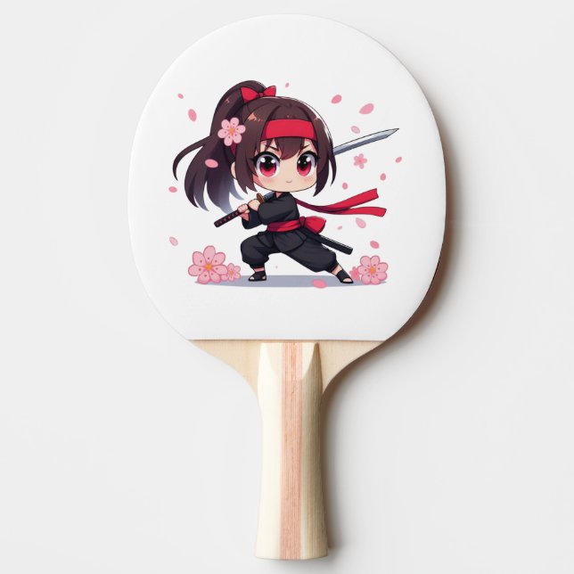 Cute ninja warrior blossom girl ping pong paddle (Front)