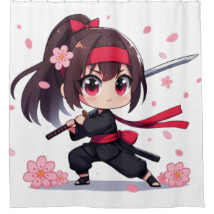 Cute ninja warrior blossom girl shower curtain