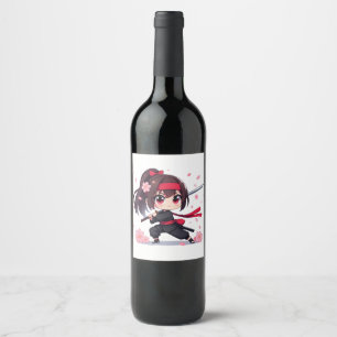 Cute ninja warrior blossom girl wine label