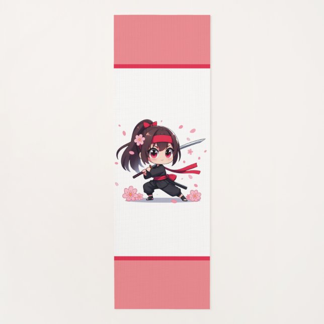 Cute ninja warrior blossom girl yoga mat (Front)