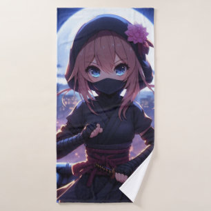 Cute ninja warrior girl bath towel