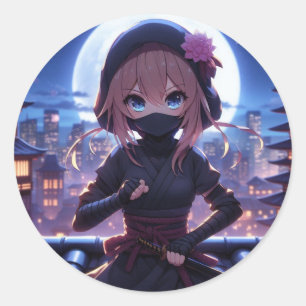 Cute ninja warrior girl classic round sticker