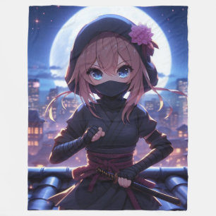 Cute ninja warrior girl fleece blanket