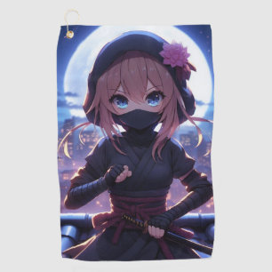 Cute ninja warrior girl golf towel