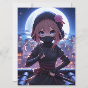 Cute ninja warrior girl holiday card