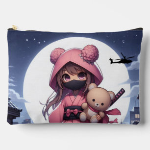 Cute ninja warrior girl & teddy accessory pouch