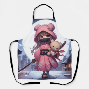 Cute ninja warrior girl & teddy apron