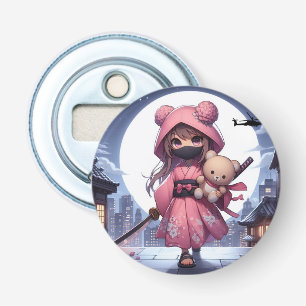 Cute ninja warrior girl & teddy bottle opener