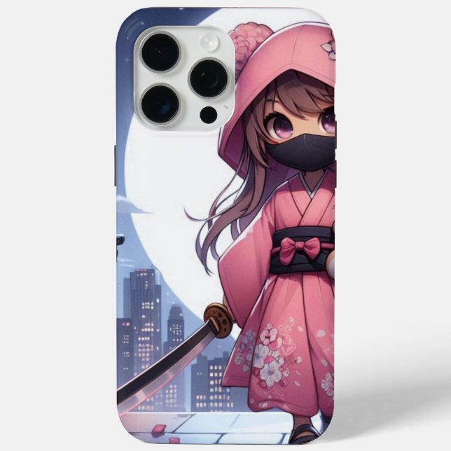 Cute ninja warrior girl & teddy Case-Mate iPhone case (Back)