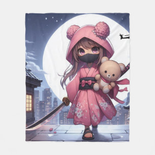 Cute ninja warrior girl & teddy fleece blanket