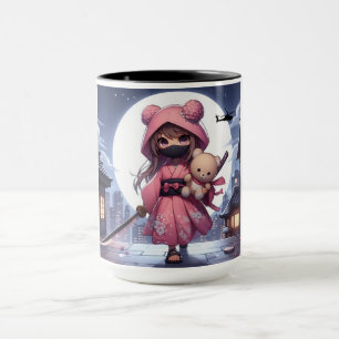 Cute ninja warrior girl & teddy mug