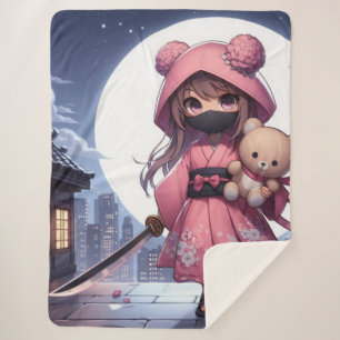 Cute ninja warrior girl & teddy sherpa blanket