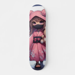 Cute ninja warrior girl & teddy skateboard