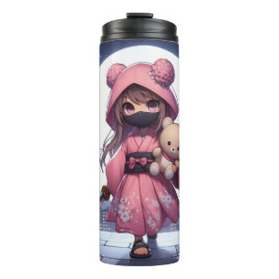 Cute ninja warrior girl & teddy thermal tumbler