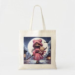 Cute ninja warrior girl & teddy tote bag