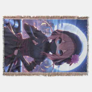 Cute ninja warrior girl throw blanket