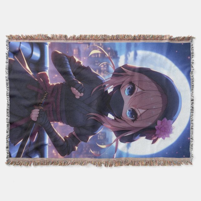 Cute ninja warrior girl  throw blanket (Front)