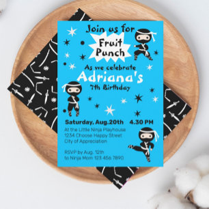 Cute Ninja Warrior Girls Blue Birthday Party  Invitation