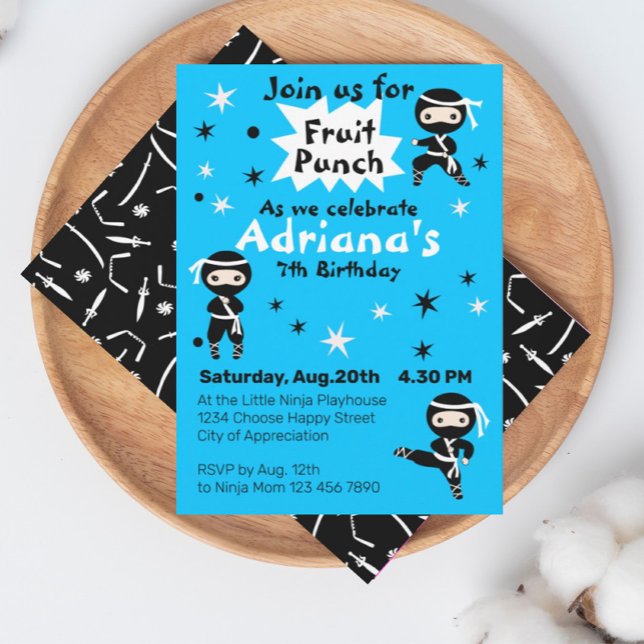 Cute Ninja Warrior Girls Blue Birthday Party  Invitation (Creator Uploaded)