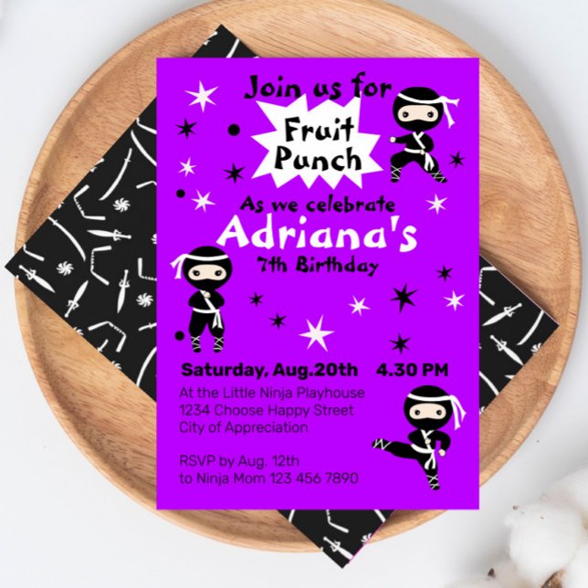 Cute Ninja Warrior Girls Purple Birthday Party  Invitation (Creator Uploaded)