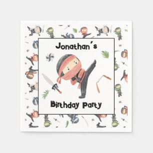 Cute Ninja Warrior Kids Birthday Party Custom Name Napkin
