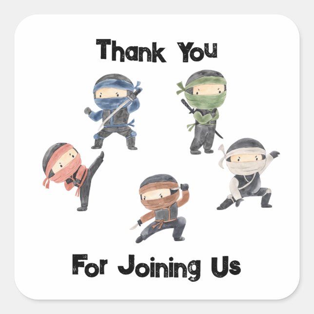 Cute Ninja Warrior Kids Birthday Party Favour  Square Sticker (Front)