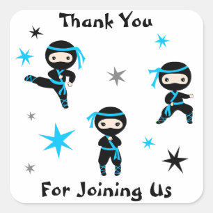 Cute Ninja Warrior Kids Birthday Party Favour Square Sticker