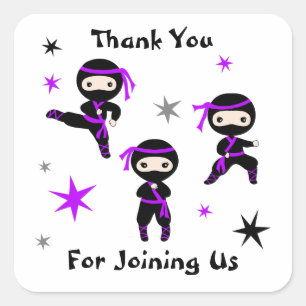 Cute Ninja Warrior Kids Birthday Party Favour Square Sticker
