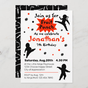Cute Ninja Warrior Kids Birthday Party  Invitation