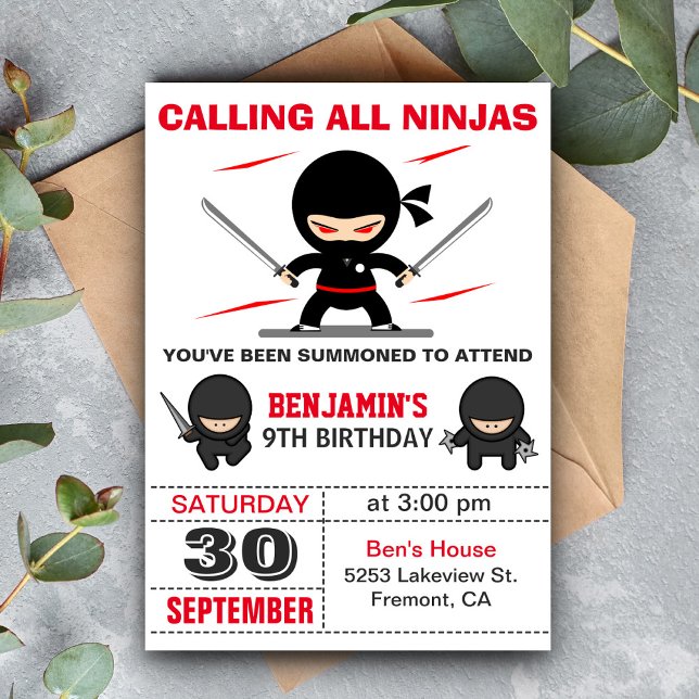 Cute Ninja Warrior Kids Birthday Party Invitation (Creator Uploaded)