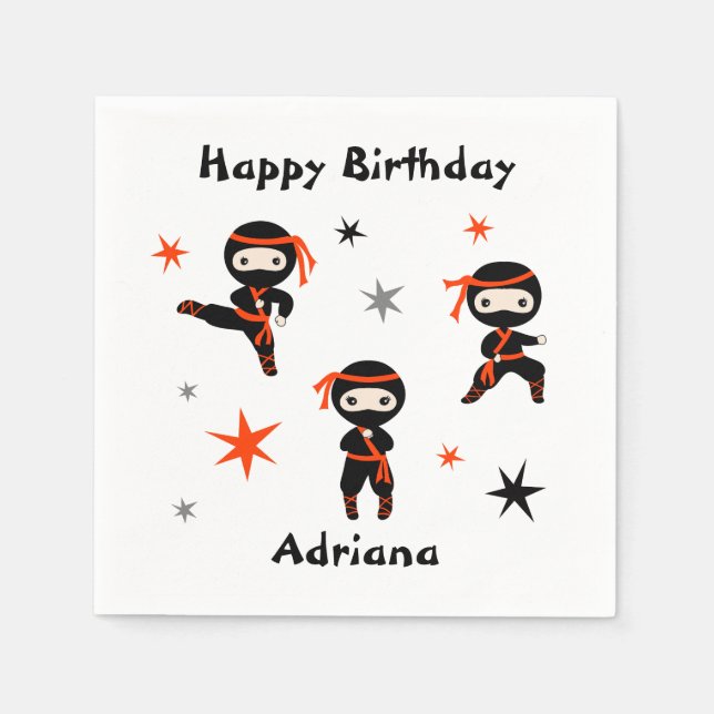 Cute Ninja Warrior Kids Birthday Party  Napkin (Front)
