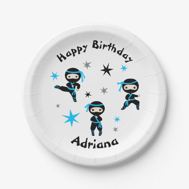 Cute Ninja Warrior Kids Birthday Party Paper Plate (Front)