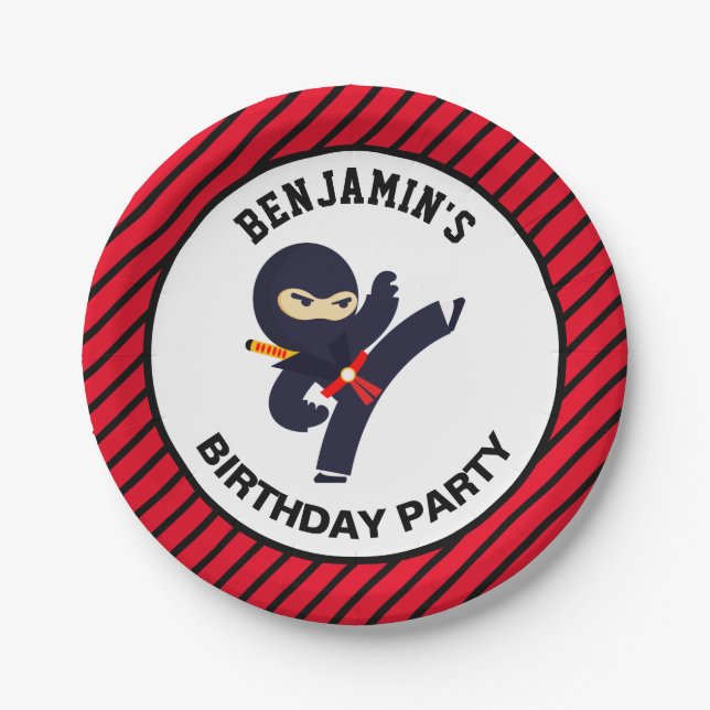 Cute Ninja Warrior Kids Birthday Party Paper Plate (Front)