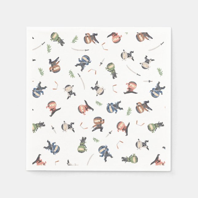 Cute Ninja Warrior Kids Birthday Party Supply Napkin (Front)