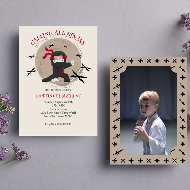 Cute Ninja Warrior Kids Birthday Photo Invitation (Photo Invitation)