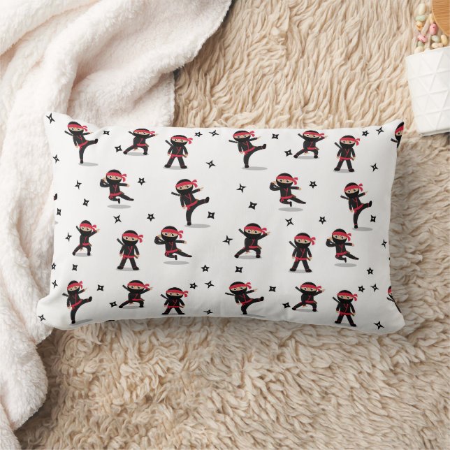 Cute Ninja Warrior Kids Black & Red Pattern Lumbar Cushion (Blanket)