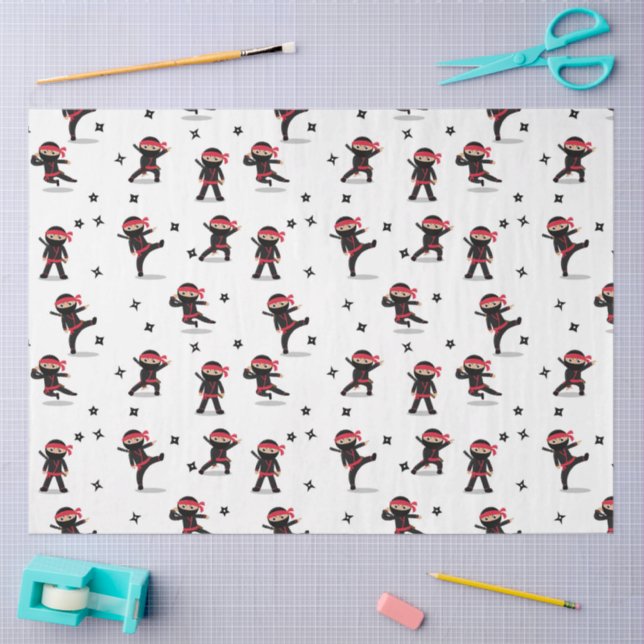 Cute Ninja Warrior Kids Black & Red Pattern Tissue Paper (Craft)