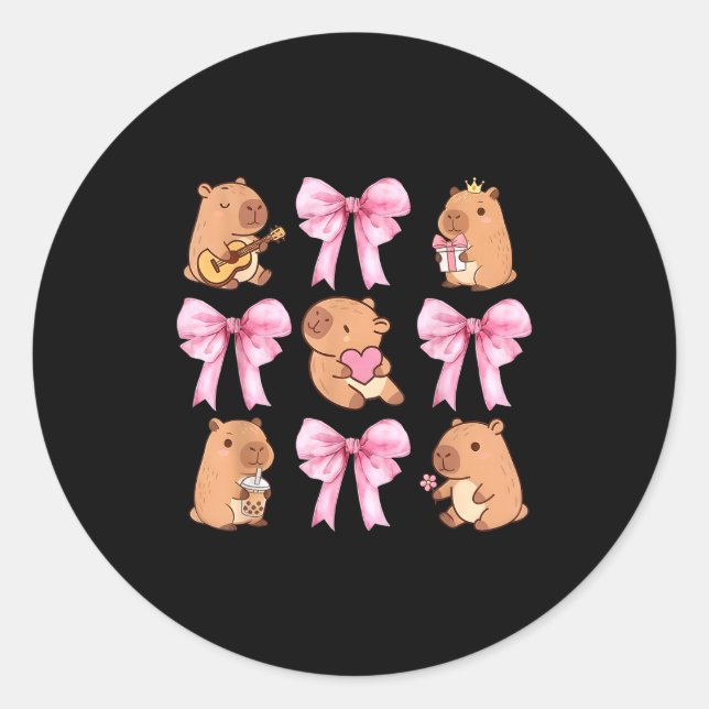 Cute Nk Coquette Bow Kawaii Capybara Lover  Classic Round Sticker (Front)