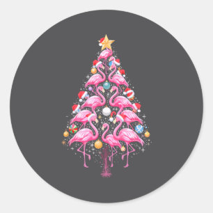 Cute Nk Flamingo Christmas Tree Santa Hat Trocal P Classic Round Sticker