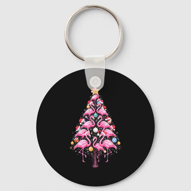 Cute Nk Flamingo Christmas Tree Santa Hat Trocal P Key Ring (Front)