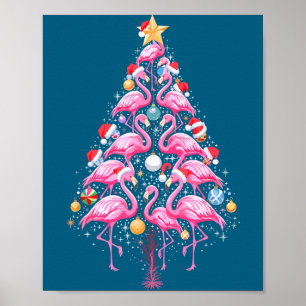 Cute Nk Flamingo Christmas Tree Santa Hat Trocal P Poster