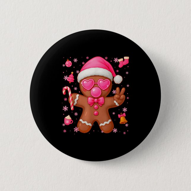 Cute Nk Gingerbread Bubble Gum Christmas Xmas Girl 6 Cm Round Badge (Front)