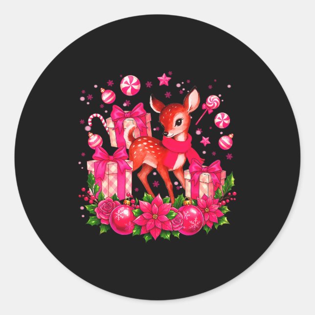 Cute Nk Reindeer Snowflake Pajamas Pjs Christmas X Classic Round Sticker (Front)