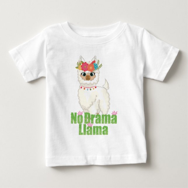 Cute No Drama Llama With Floral Crown Baby T-Shirt (Front)