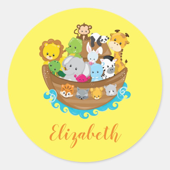 Cute Noah's Ark Animals Classic Round Sticker (Front)
