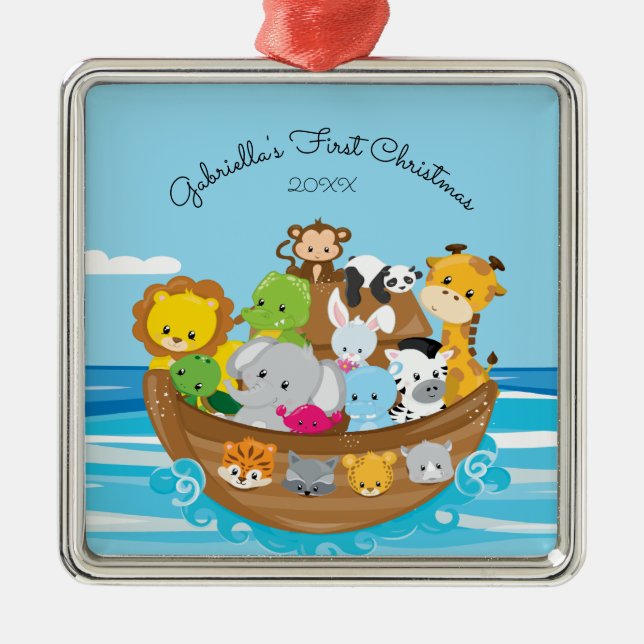 Cute Noah's Ark Baby's First Christmas Ornament (Front)
