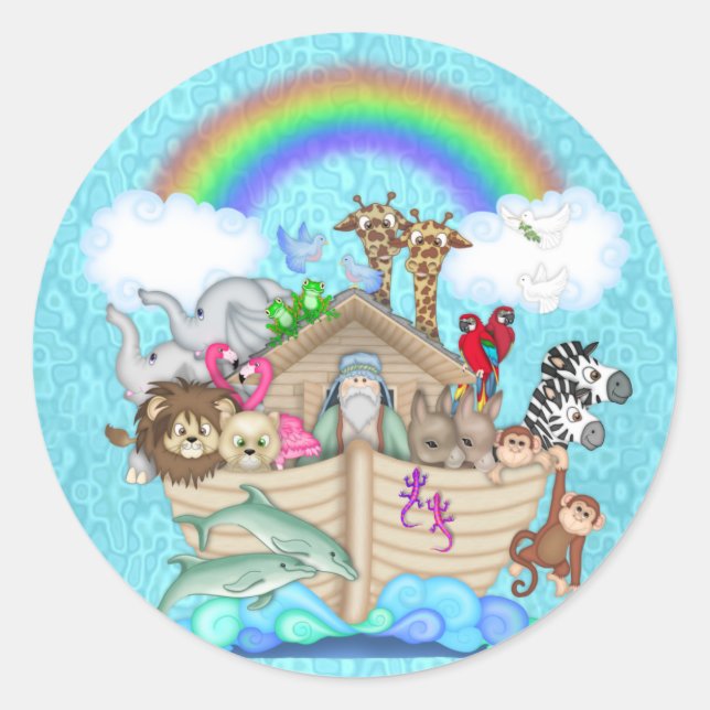 CUTE NOAHS ARK  FOR BABY  SHOWER FAVORS CLASSIC ROUND STICKER (Front)
