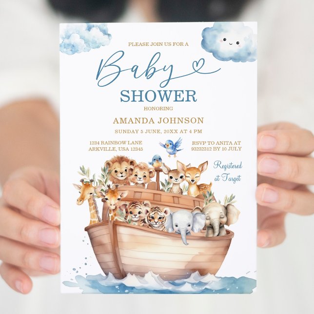 Cute Noah's Ark Gender Neutral Boho Baby Shower Invitation (Creator Uploaded)